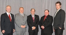 Rep. John Yarmuth (D-3rd KY), center, with (l. to r.) IP Newton Jones, and Local 40 delegates Mike Autry, William Link, and Bryan Parsons.
