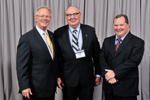 DAN PICKETT, President, Brotherhood of Railroad Signalmen, center, with IP Newton Jones, left, and IVP Warren Fairley.