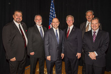 PHILIP MISCIMARRA (NLRB), third from left, with IP Newton Jones, fourth from left, and (l. to r.) IVP J. Tom Baca, IST Bill Creeden, IVP Larry McManamon and IVP Warren Fairley.