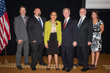 REP. ELEANOR HOLMES NORTON (D-DC), third from left, with IP Newton Jones, fourth from left; and l. to r. IR-CSO Frank Hartsoe, Daniel Weber, L-193; IST Bill Creeden; and D-GA-PLD Cecile Conroy.