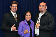 Rep. Mazie Hirono (D-HA 2nd) with Gary Aycock, Local 627; and Keola Martin, Local 90.