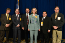 Rep. Lois Capps (D-CA -24th), center, with, l. to r., Dave Hoogendoorn, L-549; Mark Sloan, L-549; IVP J. Tom Baca; Bobby Godinez Sr., IR-ISO; and Jay Rojo, L-92.