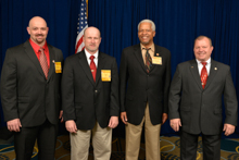 Rep. Hank Johnson (D-GA-4th), third from left, with, l. to r., L-454 delegates Shannon Tate, Danny Hill, and Bobby Lunsford Jr.