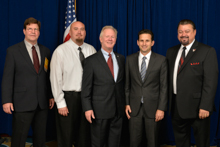 Sen. Brian Schatz (D-HI), fourth from left, with IP Newton Jones, third from left; IVP J. Tom Baca, far right; and l. to r. Gary Aycock, L-627; and Keola Martin, L-90.