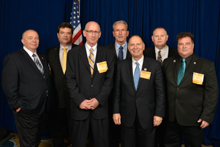 Rep. Bill Enyart (D-IL-12th), fifth from left, with IVP Larry McManamon, center, and l. to r., Ben Kosiek, L-1; Glenn Reinhardt, L-483; Lew Moceri, L-363; IR Bill Staggs; and Kirk Cooper, L-60.