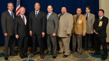 Rep. Andre Carson (D-IN-7th), third from left, with IP Newton Jones second from left; IVP Larry McManamon, far left; IR Don Hamric, far right; and delegates from the state of Indiana.