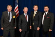 Rep. Steve Daines, third from left, with l. to r., John Roeber, L-11; IP Newton Jones; and IVP J. Tom Baca.