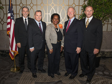 Rep. Sheila Jackson Lee (D-TX 18th) with, l. to r., Mark Thompson, L-132; IVP Warren Fairley; IP Newton Jones; and IR Clay Herford.